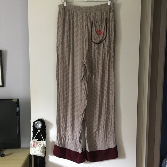 RAGDOLL Los Angeles Viscose Burgundy + Taupe Pyjama Style Pants L - Picture 2 of 5